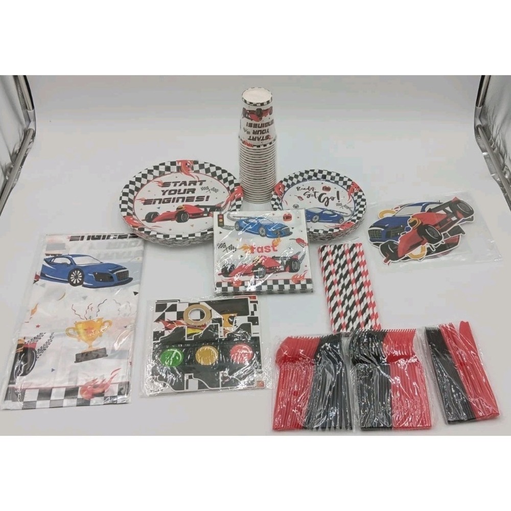 200pc 24 Setting Race Car Birthday Party Decorations Plates Napkins Cups